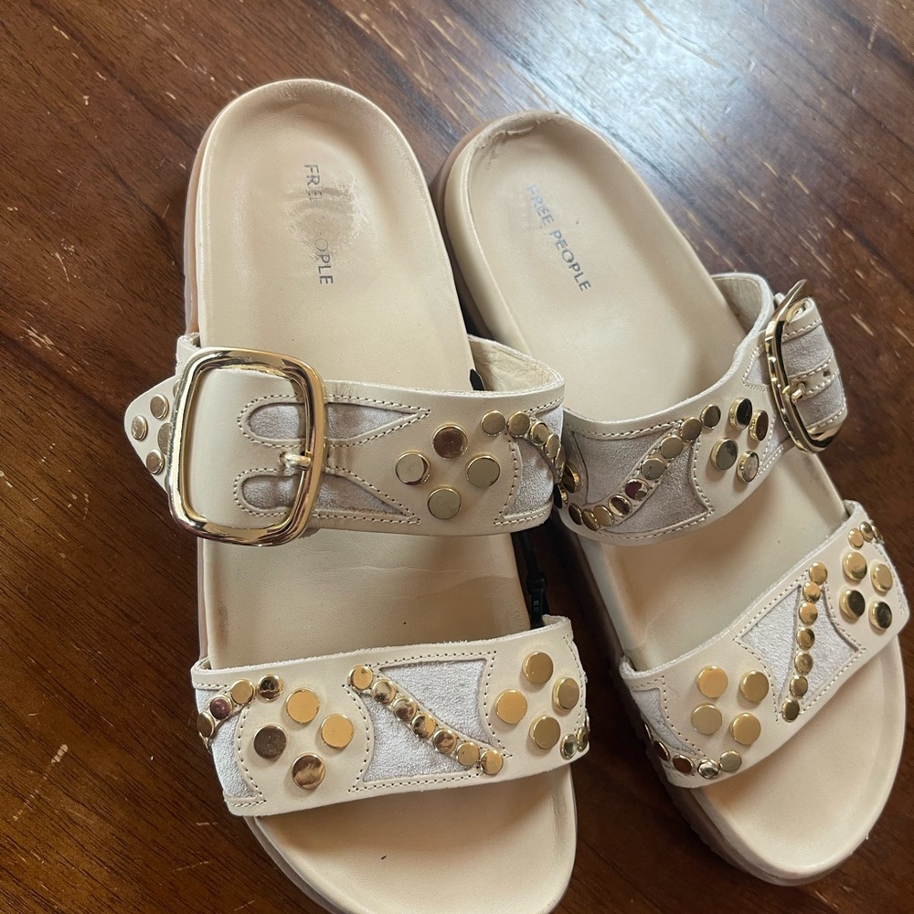 Free People Cream Sandals with Gold Accents